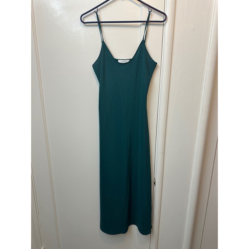 La Ligne Green Recycled Polyester Satin Slip Dress Adjustable Straps Womens S